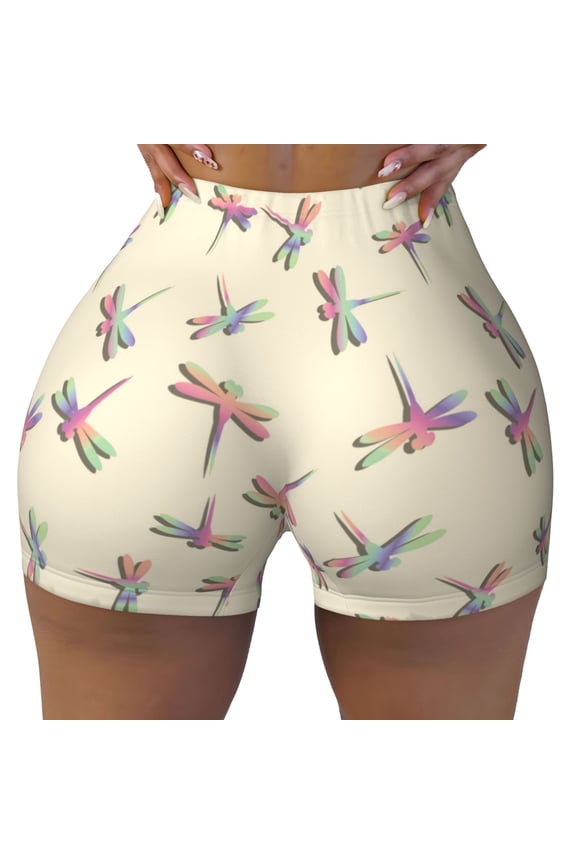 Seamless Workout Shorts Women - Flamboyant Dragonfly Print Biker Gym Running Yoga Spandex Shorts for Women
