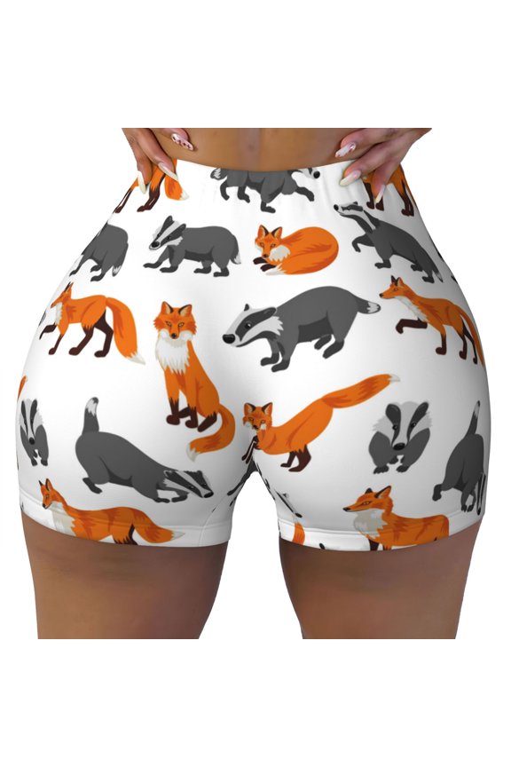 Seamless Workout Shorts Women - Fox and Skunk Biker Gym Running Yoga Spandex Shorts for Women