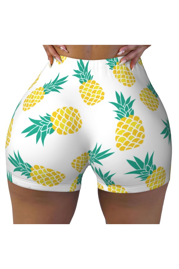 Seamless Workout Shorts Women - Fresh Pineapple Biker Gym Running Yoga Spandex Shorts for Women