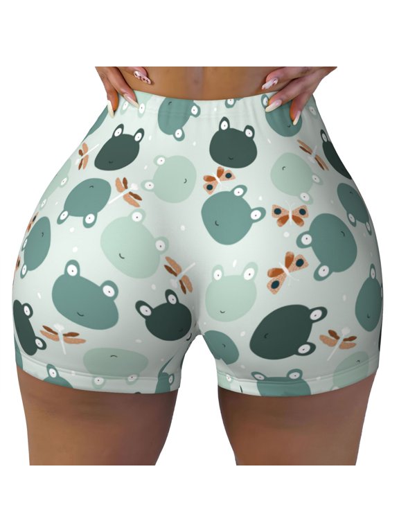Seamless Workout Shorts Women - Frog And Dragonflies Biker Gym Running Yoga Spandex Shorts for Women