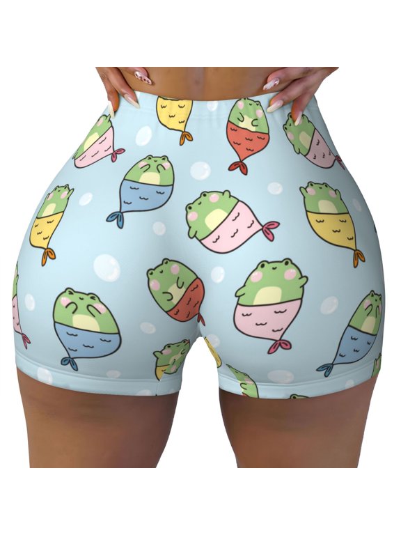 Seamless Workout Shorts Women - Frog In Mermaid Biker Gym Running Yoga Spandex Shorts for Women