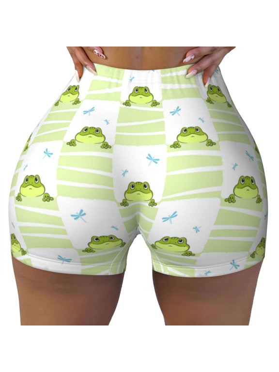 Seamless Workout Shorts Women - Frogs and Dragonflies Biker Gym Running Yoga Spandex Shorts for Women
