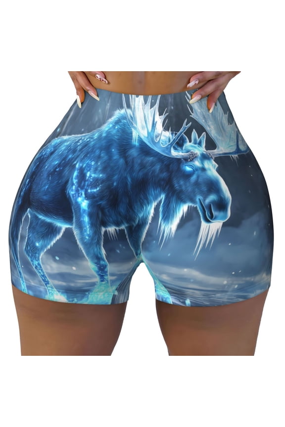 Seamless Workout Shorts Women - Frozen Blue Mystic Moose Biker Gym Running Yoga Spandex Shorts for Women