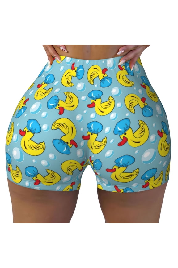 Seamless Workout Shorts Women - Funny Cute Duck Bubble Biker Gym Running Yoga Spandex Shorts for Women