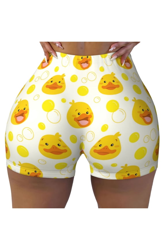 Seamless Workout Shorts Women - Funny Smiling Cute Duck Bubble Biker Gym Running Yoga Spandex Shorts for Women