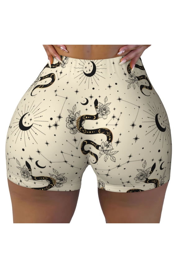 Seamless Workout Shorts Women - Gothic Funny Black Snake Moon Biker Gym Running Yoga Spandex Shorts for Women