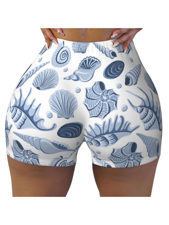 Seamless Workout Shorts Women - Gray Conch Shell Biker Gym Running Yoga Spandex Shorts for Women
