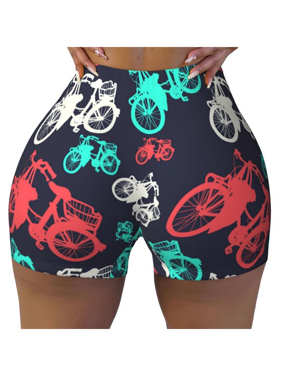 Seamless Workout Shorts Women - Green Bike Pattern red Biker Gym Running Yoga Spandex Shorts for Women