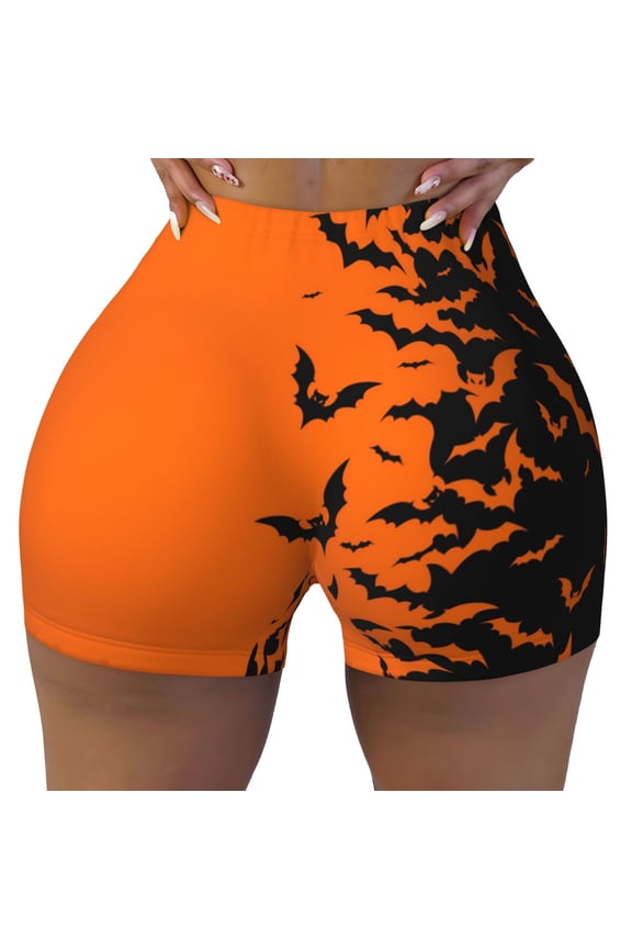 Seamless Workout Shorts Women - Halloween Bats Biker Gym Running Yoga Spandex Shorts for Women