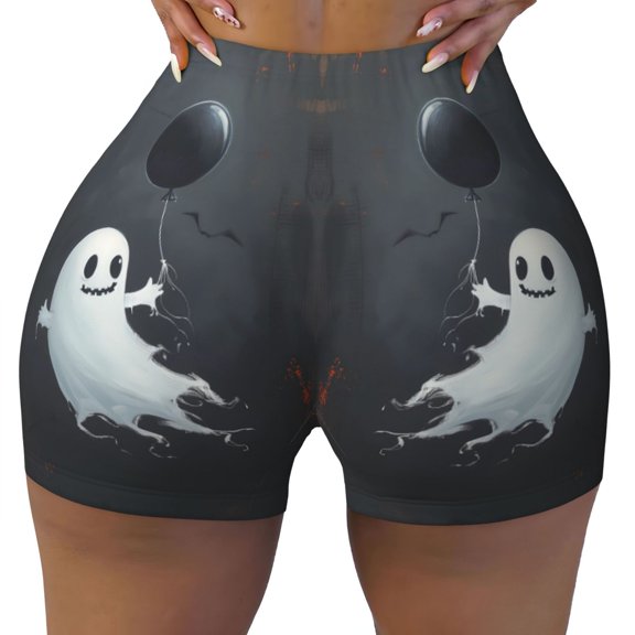 Seamless Workout Shorts Women - Halloween Ghost Black Balloon Biker Gym Running Yoga Spandex Shorts for Women