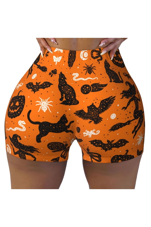 Seamless Workout Shorts Women - Halloween Orange Elements k Biker Gym Running Yoga Spandex Shorts for Women