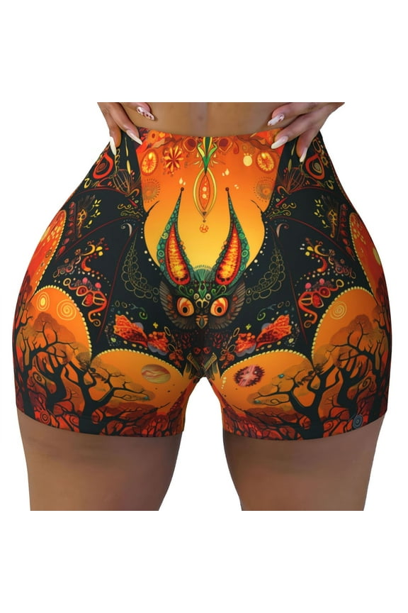 Seamless Workout Shorts Women - Halloween Vintage Bat Biker Gym Running Yoga Spandex Shorts for Women