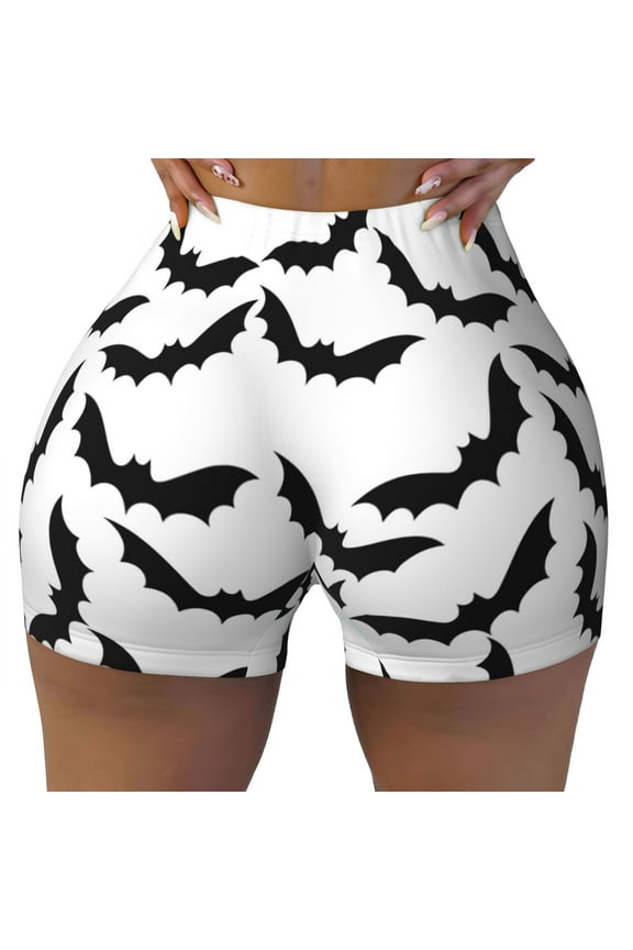 Seamless Workout Shorts Women - Halloween black cool Bat Biker Gym Running Yoga Spandex Shorts for Women