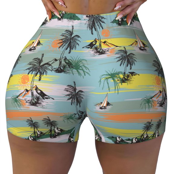 Seamless Workout Shorts Women - Hawaiian Style No.1077 Biker Gym Running Yoga Spandex Shorts for Women