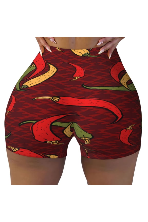 Seamless Workout Shorts Women - Hot Chili Biker Gym Running Yoga Spandex Shorts for Women