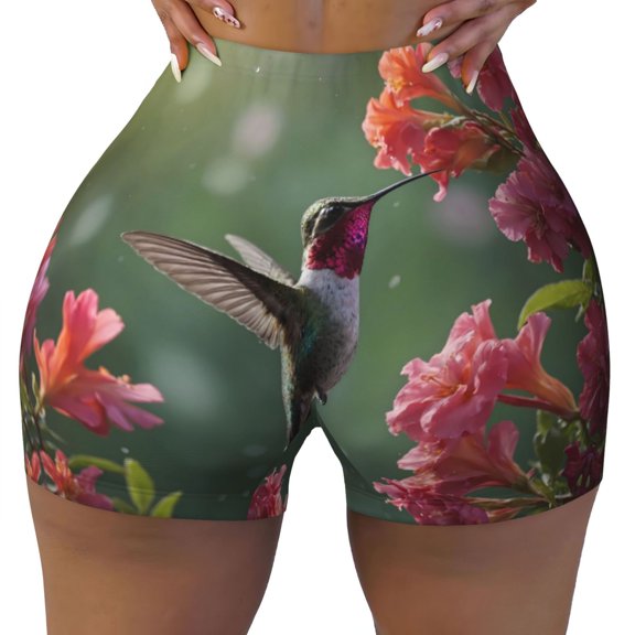 Seamless Workout Shorts Women - Humming Bird 1 Biker Gym Running Yoga Spandex Shorts for Women