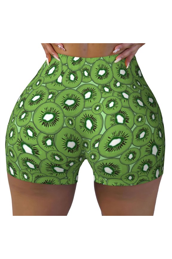 Seamless Workout Shorts Women - Kiwi Fruit Biker Gym Running Yoga Spandex Shorts for Women