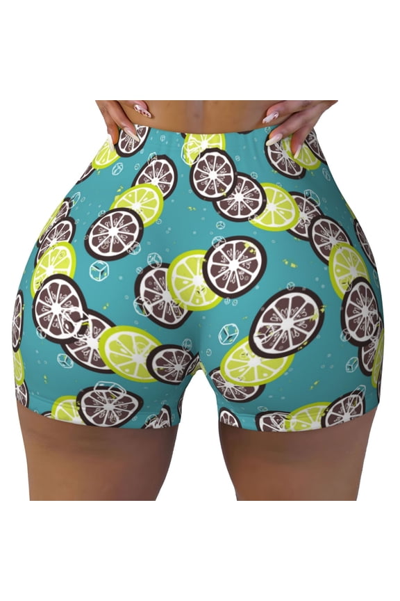 Seamless Workout Shorts Women - Lemon bubble Biker Gym Running Yoga Spandex Shorts for Women