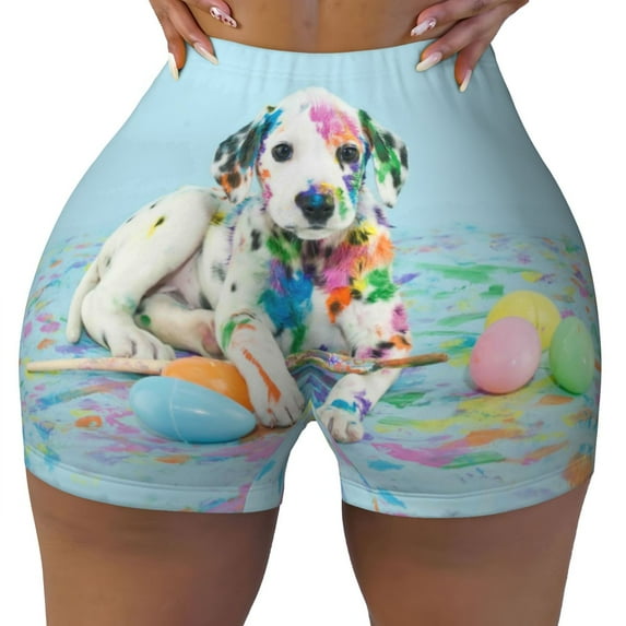 Seamless Workout Shorts Women - Little Dalmatian Puppy Biker Gym Running Yoga Spandex Shorts for Women