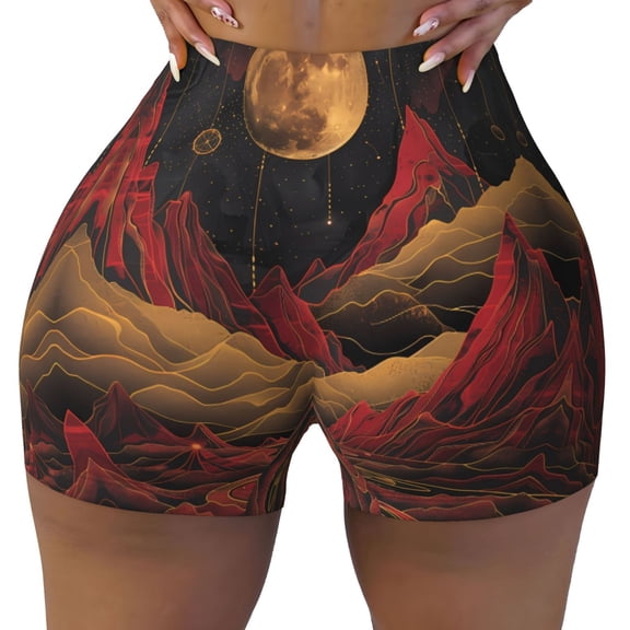 Seamless Workout Shorts Women - Lunar Mountains Golden Rivers Biker Gym Running Yoga Spandex Shorts for Women