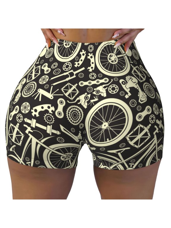 Seamless Workout Shorts Women - Mechanical Bike Pattern Biker Gym Running Yoga Spandex Shorts for Women