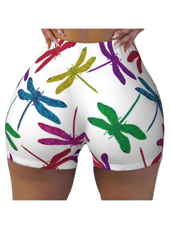 Seamless Workout Shorts Women - Multicolor Dragonfly Biker Gym Running Yoga Spandex Shorts for Women