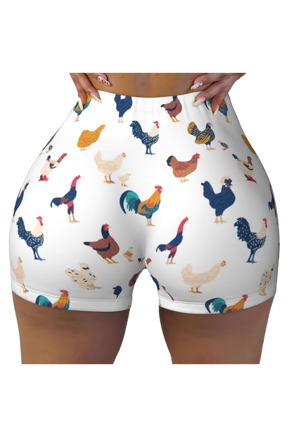 Seamless Workout Shorts Women - Multicolor Funny Cute Chicken Biker Gym Running Yoga Spandex Shorts for Women