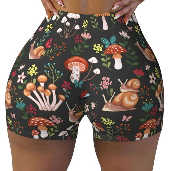 Seamless Workout Shorts Women - Mushroom With Snails Biker Gym Running Yoga Spandex Shorts for Women