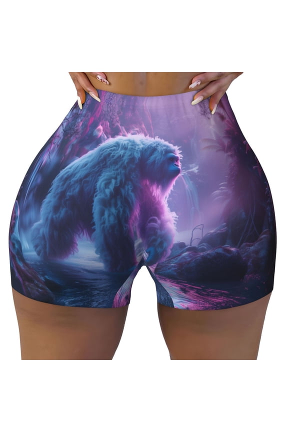 Seamless Workout Shorts Women - Mystical White gorilla Jungle Biker Gym Running Yoga Spandex Shorts for Women