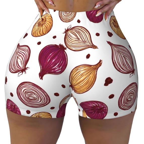 Seamless Workout Shorts Women - Onion Pattern Abstract Biker Gym Running Yoga Spandex Shorts for Women