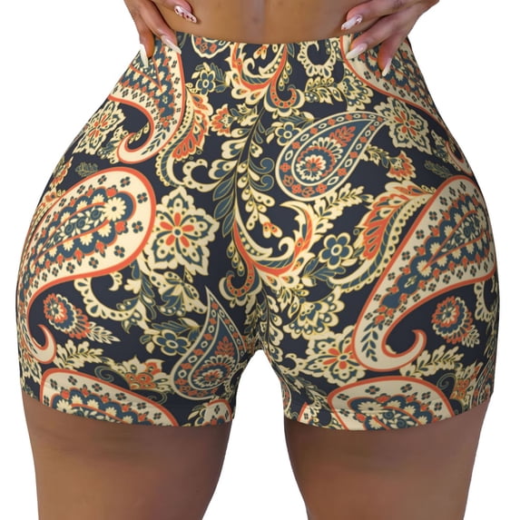 Seamless Workout Shorts Women - Paisley Pattern No.9086 Biker Gym Running Yoga Spandex Shorts for Women