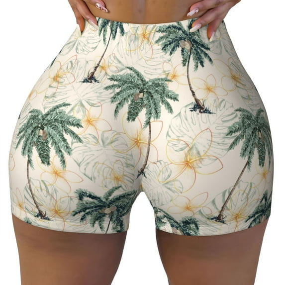 Seamless Workout Shorts Women - Palm tree_AC Biker Gym Running Yoga Spandex Shorts for Women