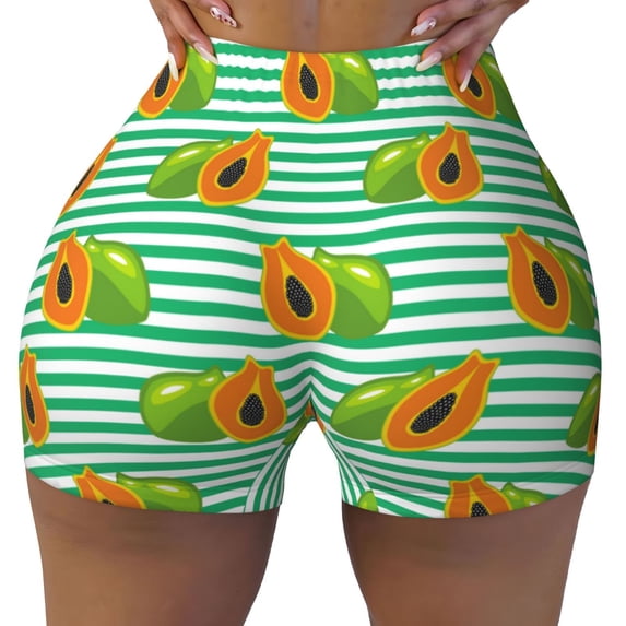 Seamless Workout Shorts Women - Papaya Pattern stripe Biker Gym Running Yoga Spandex Shorts for Women
