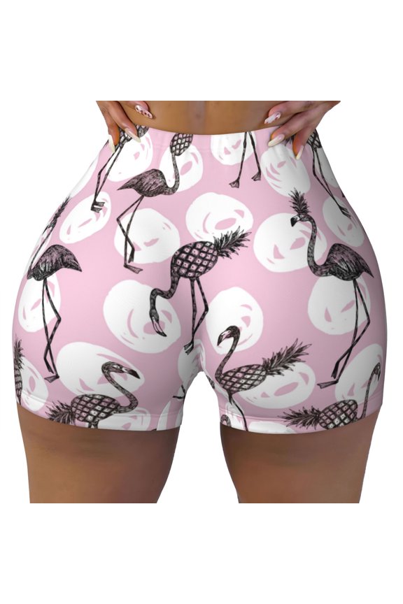 Seamless Workout Shorts Women - Pineapple Flamingo Biker Gym Running Yoga Spandex Shorts for Women