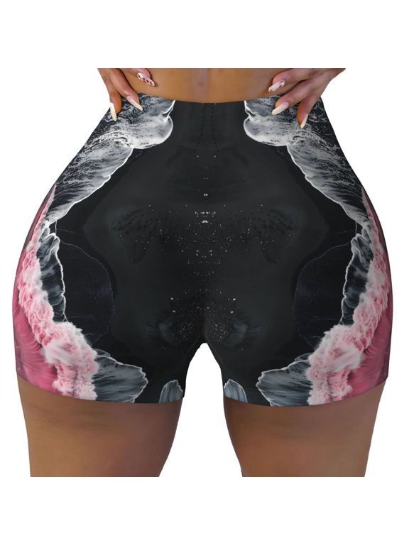 Seamless Workout Shorts Women - Pink White Ocean Waves Biker Gym Running Yoga Spandex Shorts for Women