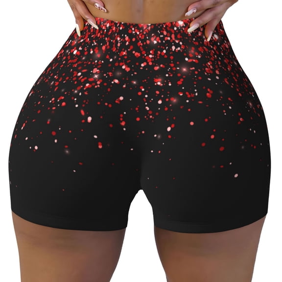 Seamless Workout Shorts Women - Red Glitter1 Biker Gym Running Yoga Spandex Shorts for Women