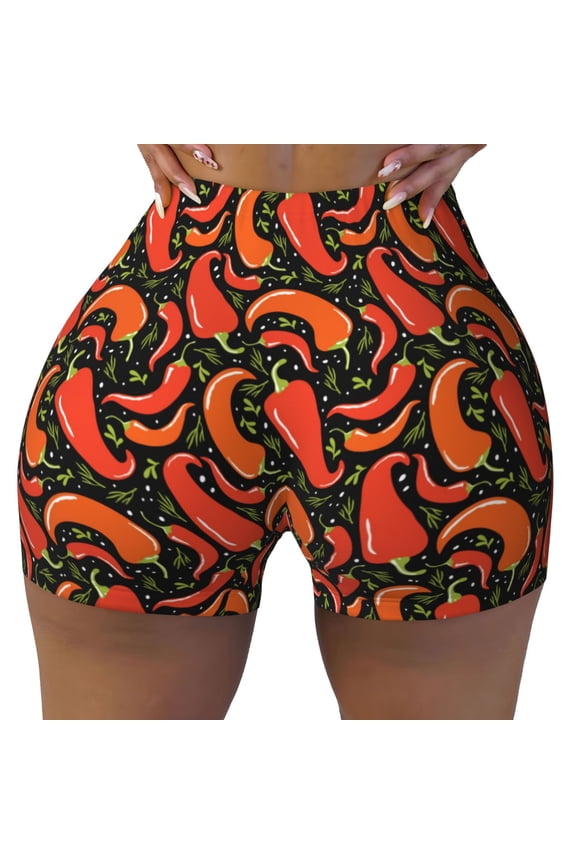 Seamless Workout Shorts Women - Red Hot Chili Biker Gym Running Yoga Spandex Shorts for Women