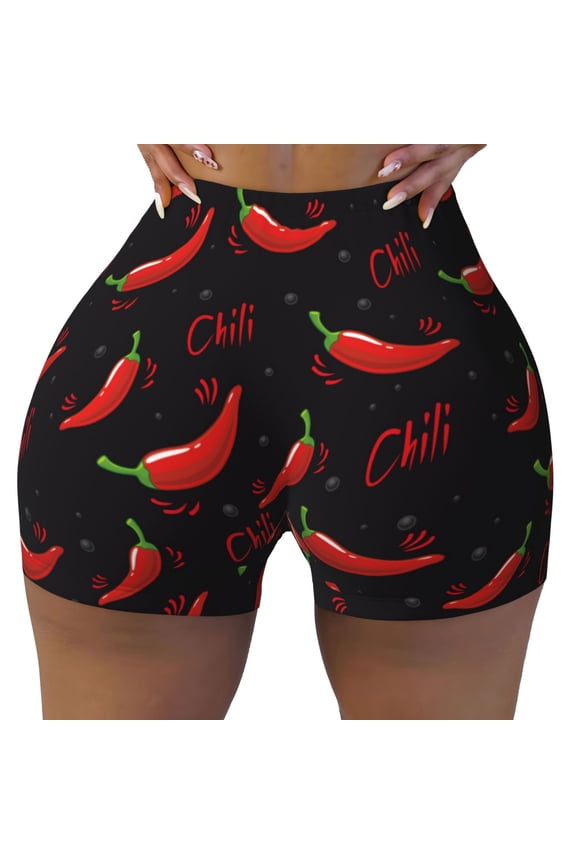 Seamless Workout Shorts Women - Red Hot Chili Biker Gym Running Yoga Spandex Shorts for Women