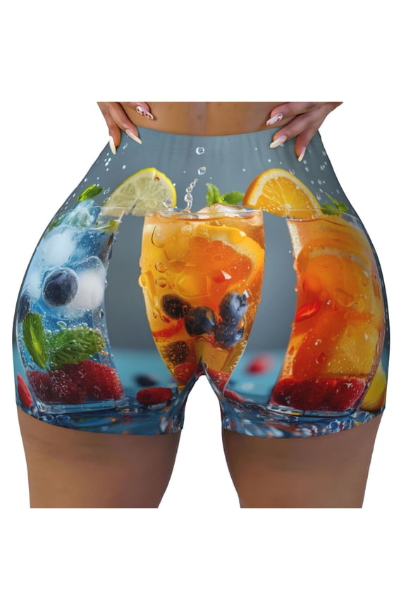 Seamless Workout Shorts Women - Refreshing Fruit Infused Drinks Biker Gym Running Yoga Spandex Shorts for Women
