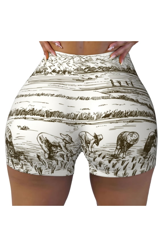 Seamless Workout Shorts Women - Rice Harvest Biker Gym Running Yoga Spandex Shorts for Women