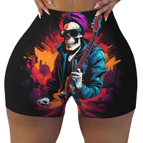 Seamless Workout Shorts Women - Rock Skull Singer Biker Gym Running Yoga Spandex Shorts for Women
