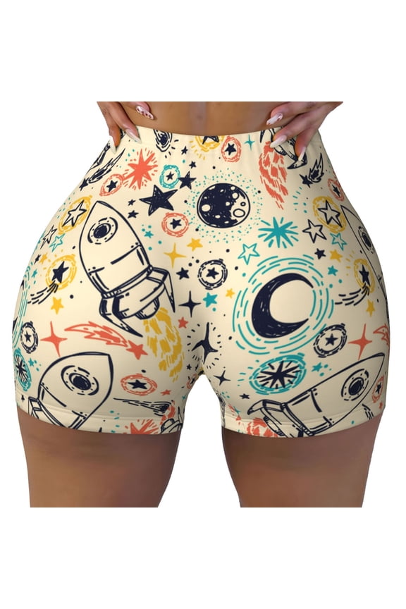 Seamless Workout Shorts Women - Rockets Biker Gym Running Yoga Spandex Shorts for Women