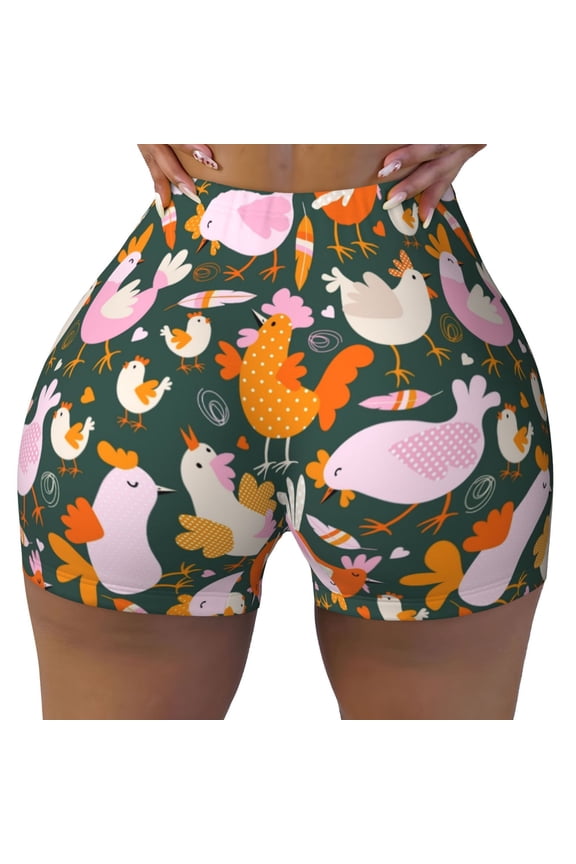 Seamless Workout Shorts Women - Roosters and Chicks Biker Gym Running Yoga Spandex Shorts for Women