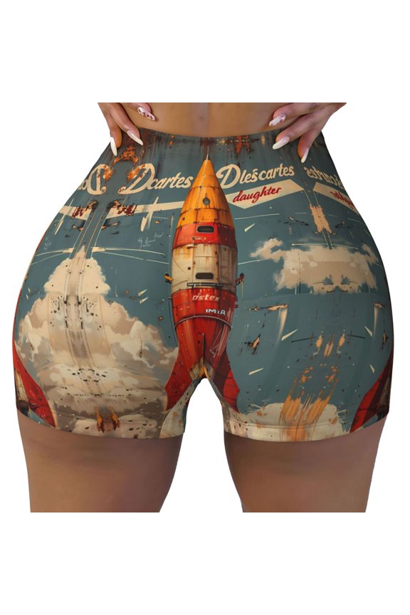 Seamless Workout Shorts Women - Rusty Rocket Launch Biker Gym Running Yoga Spandex Shorts for Women