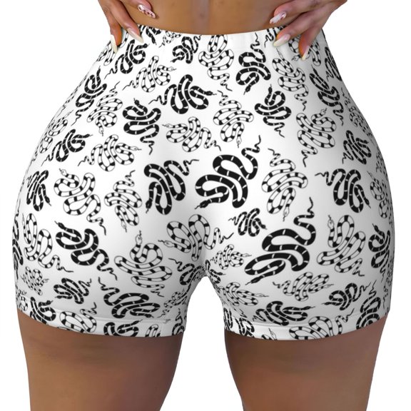 Seamless Workout Shorts Women - Simple Cute Snake Black Lines_A Biker Gym Running Yoga Spandex Shorts for Women