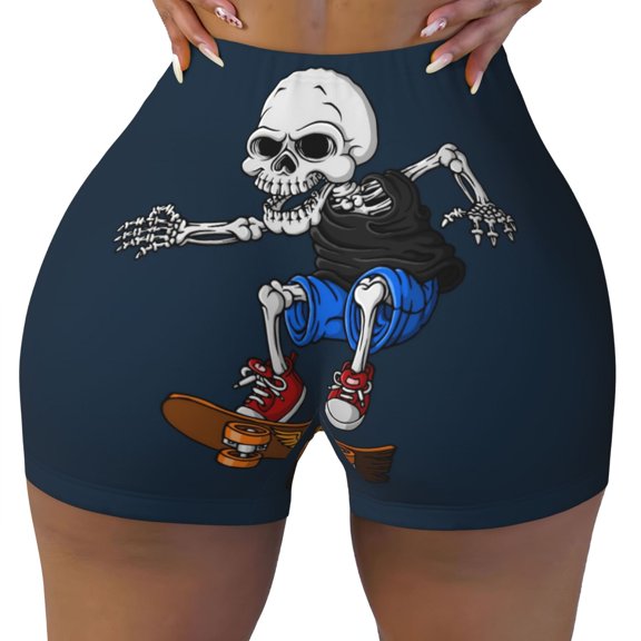 Seamless Workout Shorts Women - Skater Skeleton Thrills Biker Gym Running Yoga Spandex Shorts for Women