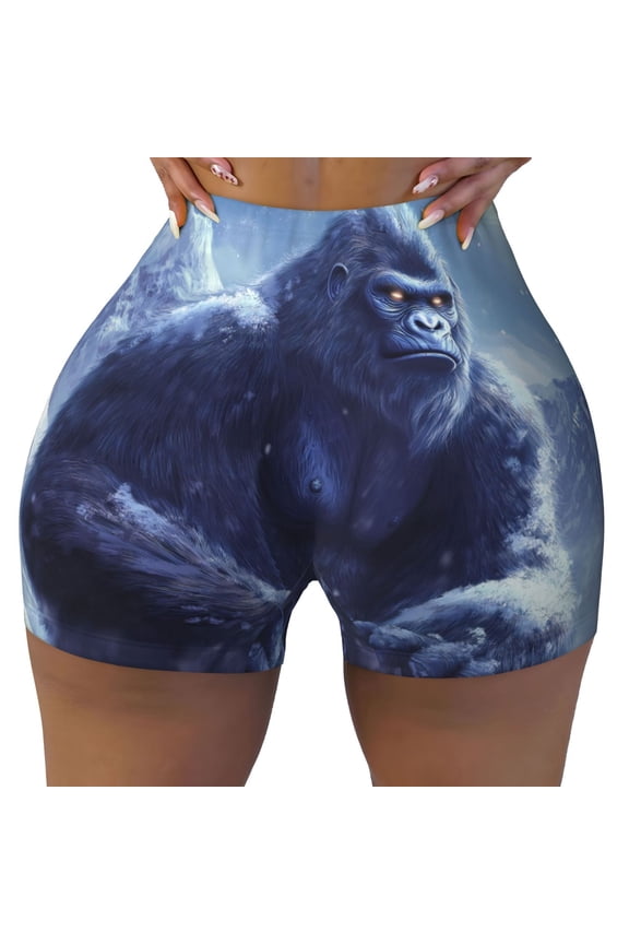 Seamless Workout Shorts Women - Snow Mountain Gorilla Biker Gym Running Yoga Spandex Shorts for Women
