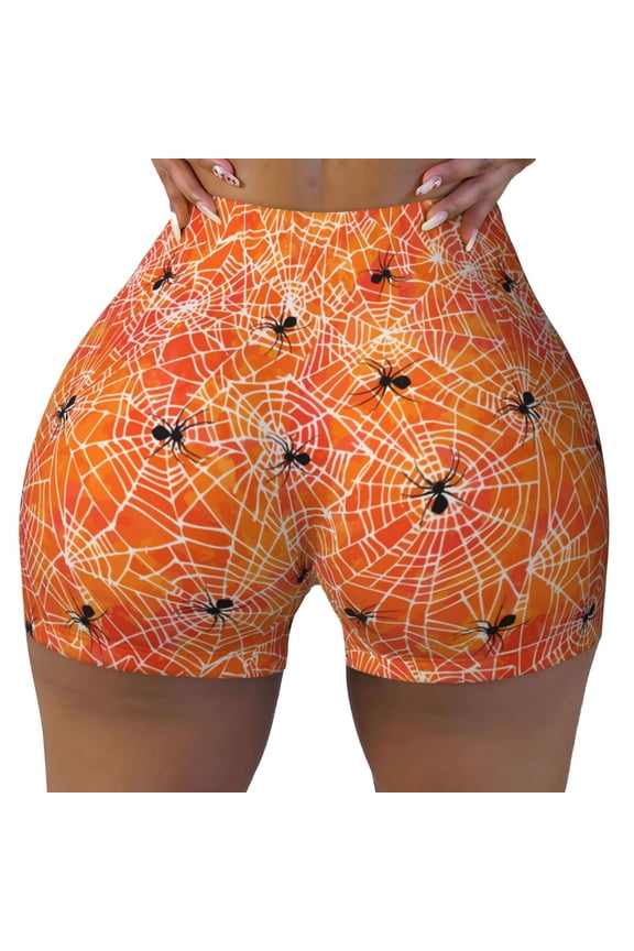 Seamless Workout Shorts Women - Spider Biker Gym Running Yoga Spandex Shorts for Women