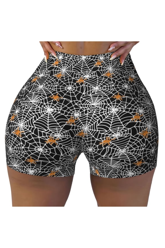 Seamless Workout Shorts Women - Spider Cobweb Biker Gym Running Yoga Spandex Shorts for Women