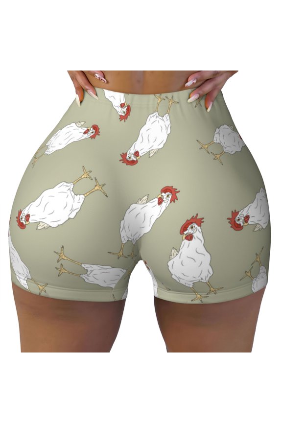 Seamless Workout Shorts Women - Spirited Cartoon Cute Chicken Biker Gym Running Yoga Spandex Shorts for Women